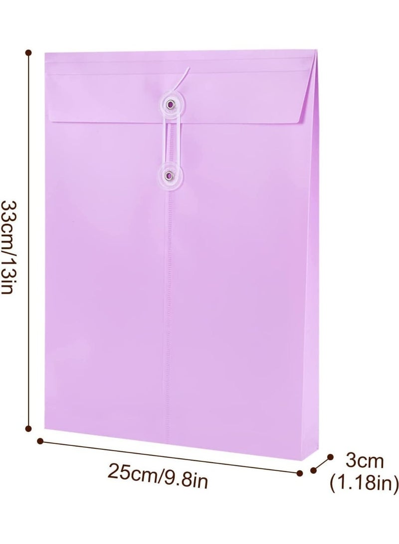 ChicAbode A4 Folder 8pcs, Plastic Expandable Envelope Document Bag with String Tie Closure, Large Capacity Information Bag Stationery Tools Organization for Home Office School (4 Colors) - Image 2